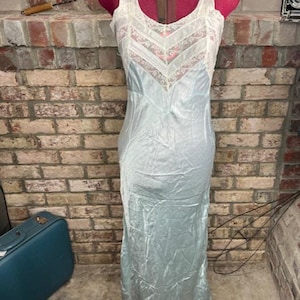 nightgown negligee long blue lace sheer bust satin