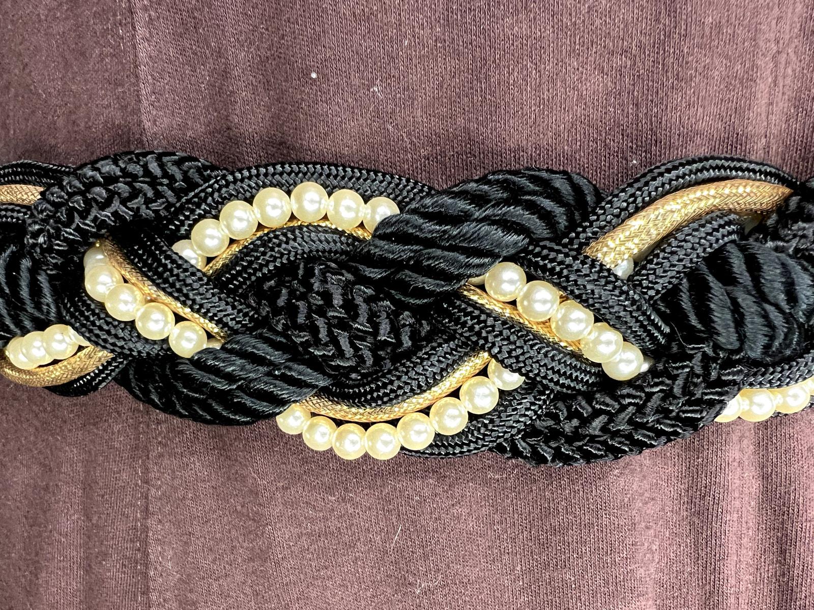 Rope Chord Belt Black Gold Faux Pearls Boho Vintage 1980s - Etsy