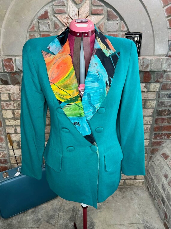 blazer oversized bright collar teal orange yellow 