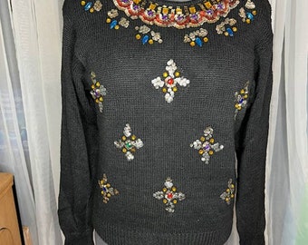 1980s beaded statement sweater sequins shoulder pads