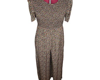 jumpsuit jaren 90 gesmokte top met bloemenprint cottagecore roze geel paars