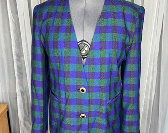 plaid blazer 1980s boxy purple blue green
