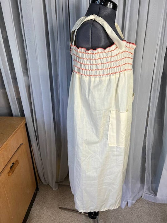 apron dress vintage smocking cream orange - image 7