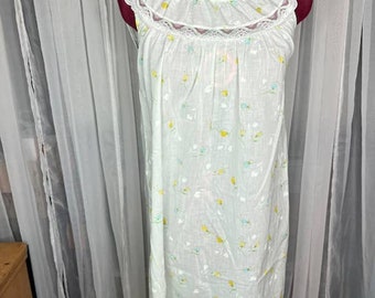 house dress Nightgown floral cotton blue white