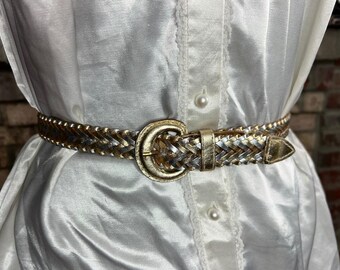 Split leather belt gold silver metallic