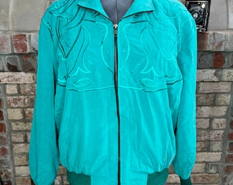 bomber Jacket silk embroidered green 1980s
