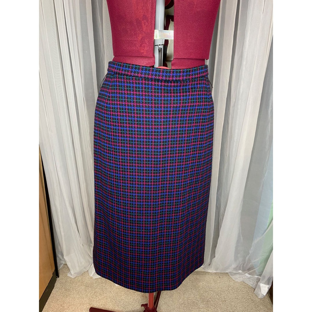 Vintage Wool Plaid Knee Length Skirt Sz 10 Etsy