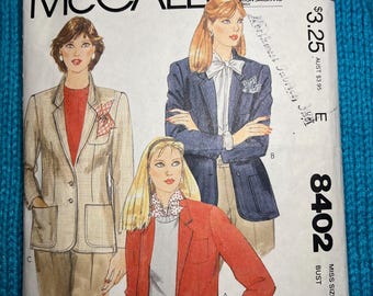 McCalls Sewing pattern 8402 Blazer pattern 1980s size 10