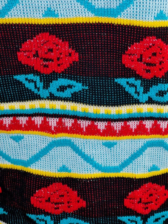 sweater flower pattern floral red white yellow ro… - image 3