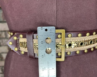 Belt Y2k Leather Studded Crochet Boho Brown Brass - Etsy display picture 2