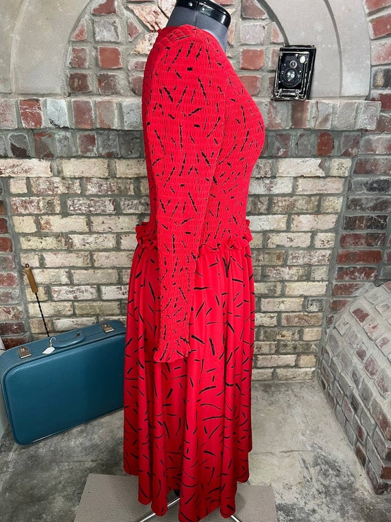Liz Claiborne dress smocked bodice red black long… - image 8
