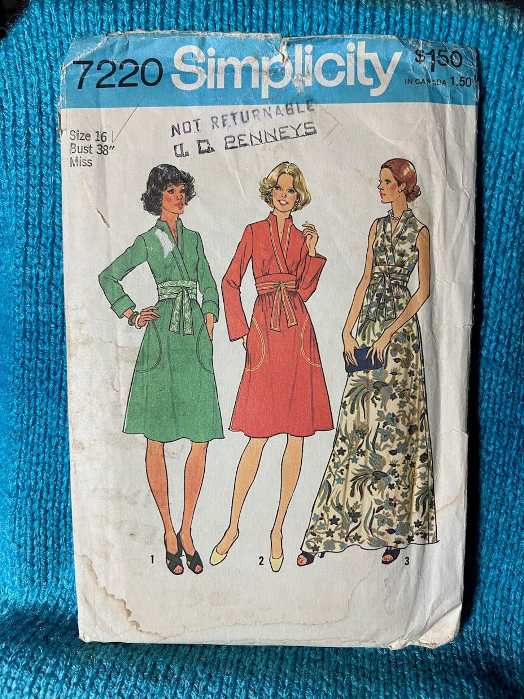 Simplicity Pattern 7220 Dress Midi Maxi Fit and Flare 1960s Size