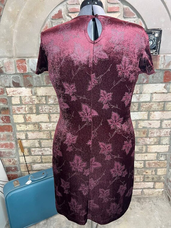 dress velour leaves short sleeve knee length - image 3