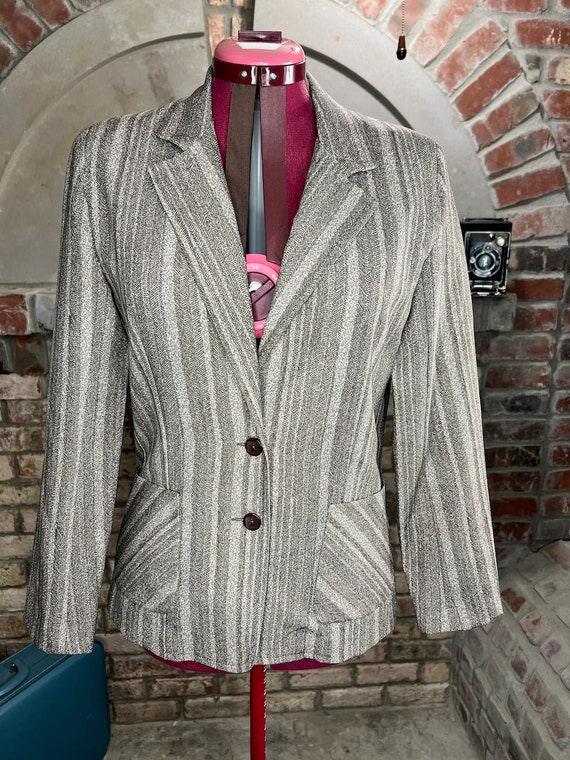 blazer striped herringbone brown polyester