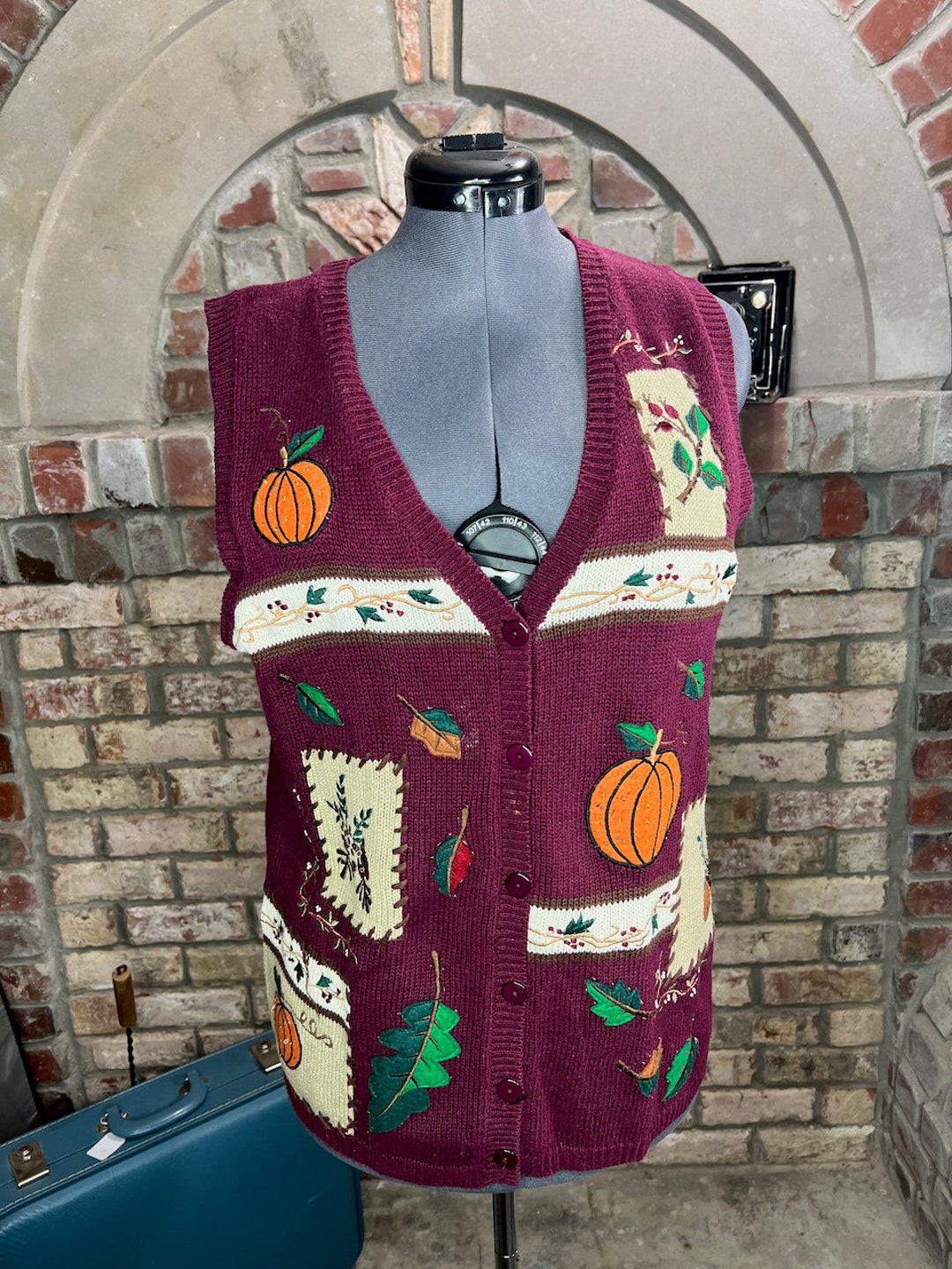 Sweater Vest Fall Pumpkin Harvest Applique Maroon Orange Green - Etsy