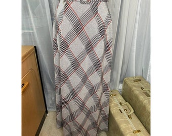 Vintage silver plaid maxi skirt belt sz XS