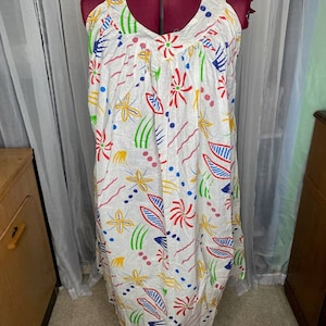 sun dress geometric print white yellow red blue