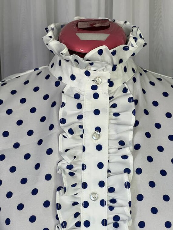button up blouse ruffle collar polkadot white bla… - image 3