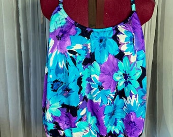 Le cove one piece swimsuit Vintage floral tankini look purple blue white