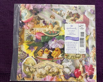 Hallmark wrapping paper easter victorian revival pastel 1980s