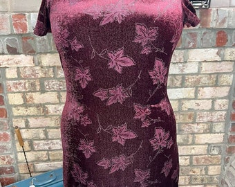 dress velour leaves short sleeve knee length