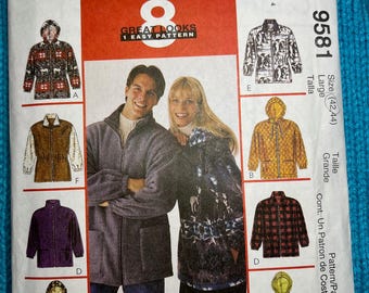 McCalls Sewing pattern 9581 jacket shacket hood 1990s size 42
