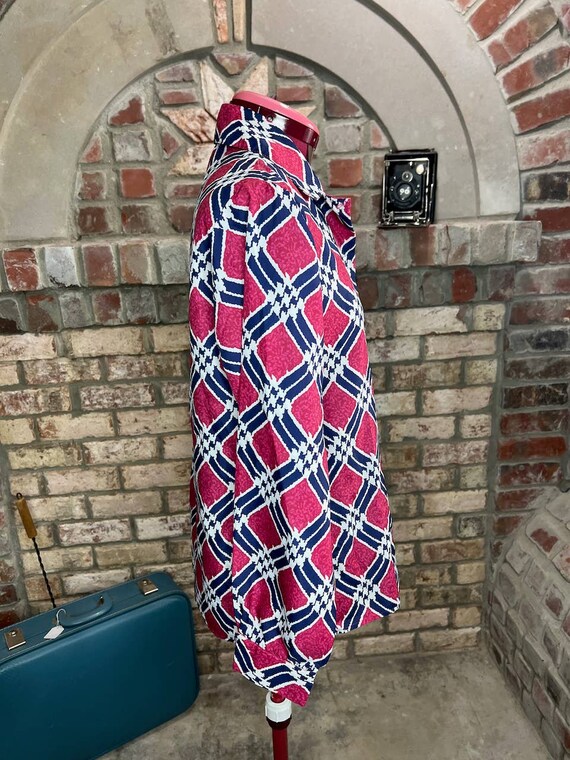 Blouse button down hidden button front pink blue - image 7