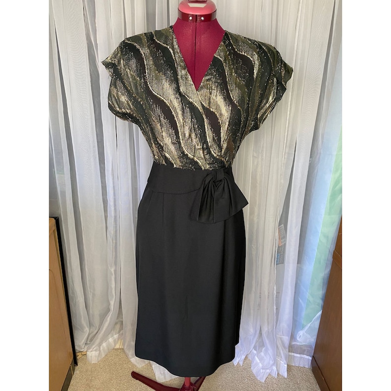 80\u2019s black and gold shirtwaist dress sz S