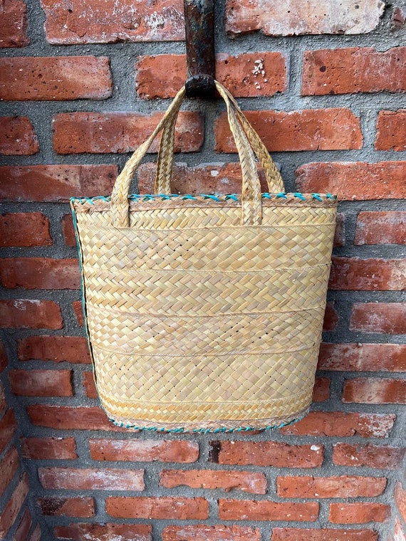 raffia straw shoulder bag purse floral bucket bag… - image 6
