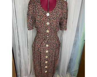 floral shirt dress pockets pink red cottagecore grannycore