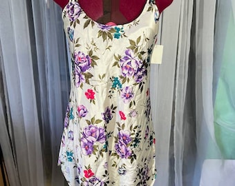negligee nightgown satin floral purple crimson green NWT