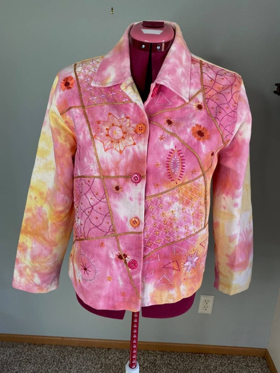Karen Hart Jean Jacket Tie Dye Embroidered Pink Yellow Etsy Canada