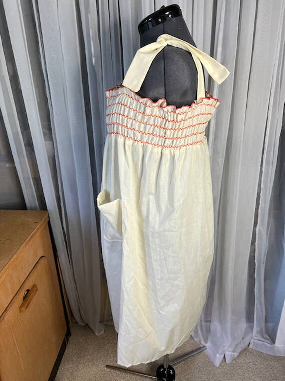 apron dress vintage smocking cream orange - image 6
