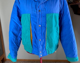 Northbilt ski coat vintage 1980s colorblocked blue green