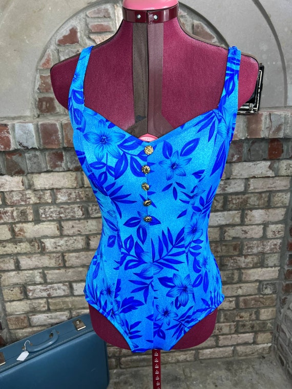 Le cove swimsuit one piece floral blue gold button