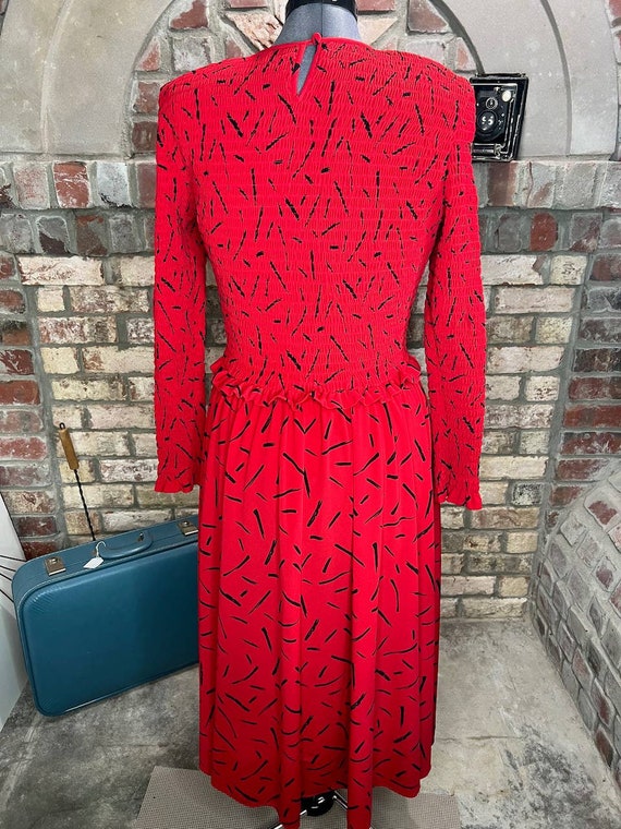 Liz Claiborne dress smocked bodice red black long… - image 3