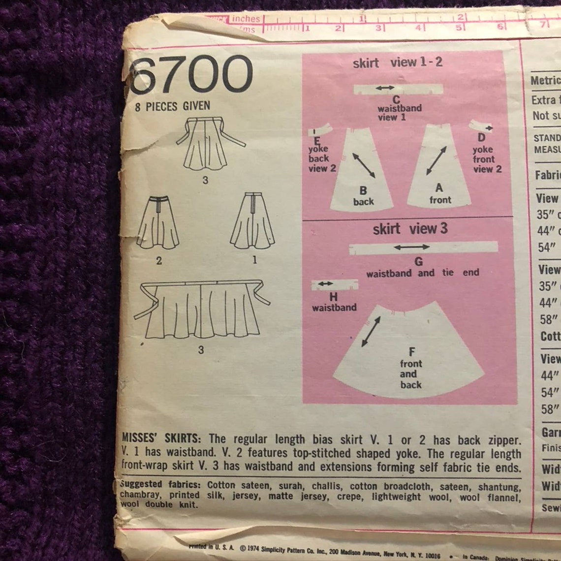 Simplicity 6700 Wrap Swing Skirt Pattern Sz 10 Etsy