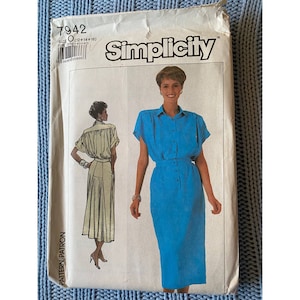 Simplicity 7942 Skjortklänningsmönster 1980-talet