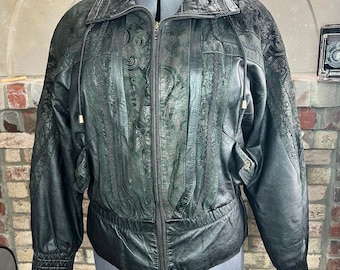badlands leather jacket unique pattern dolman sleeve 1990s black