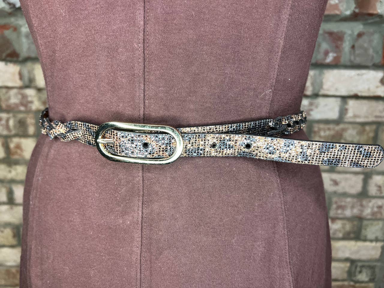 Nine West Belt Braided Sparkly Animal Print Y2k Bronze Black  display picture 3