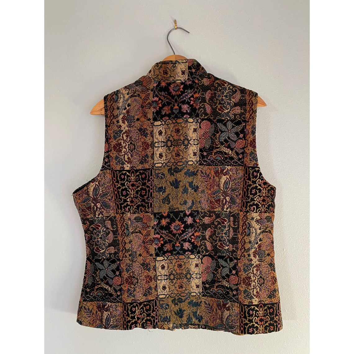 Tapestry vest zip front shirt sz L Etsy