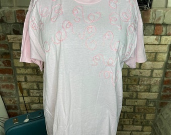 T-shirt pink with puff paint 1980s sz XL