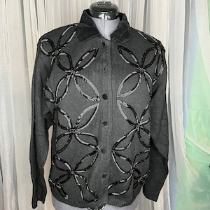 beaded cardigan sweater velvet collar