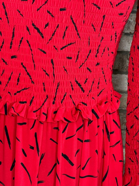 Liz Claiborne dress smocked bodice red black long… - image 4