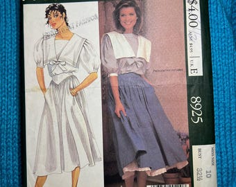 McCalls 8925 Sewing Pattern, Laura Ashley Blouse & Skirt, Size 10