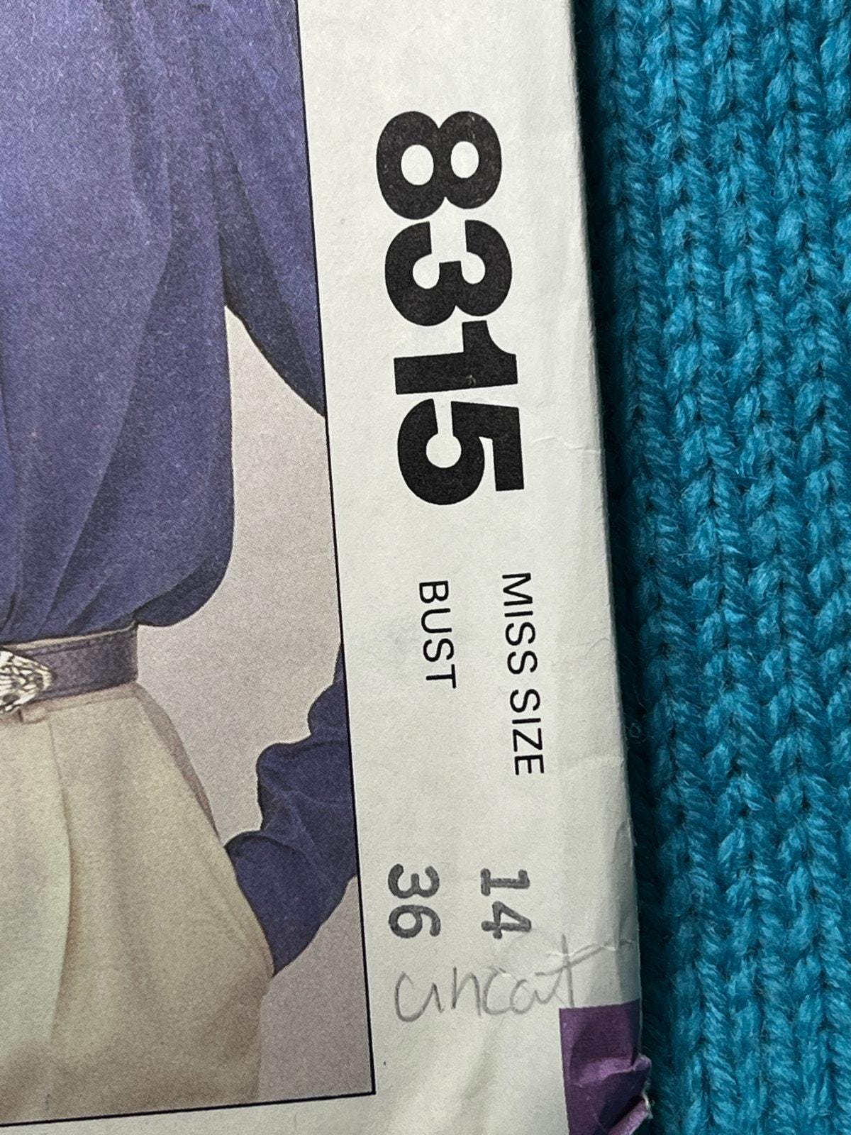 Mccalls 8315 Sewing Pattern Blouse Pleat Front 1980s Size 14 - Etsy