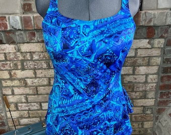 Traje de baño de una pieza Maxine of Hollywood geométrico azul verde