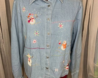 button down chambray snowmen grannycore