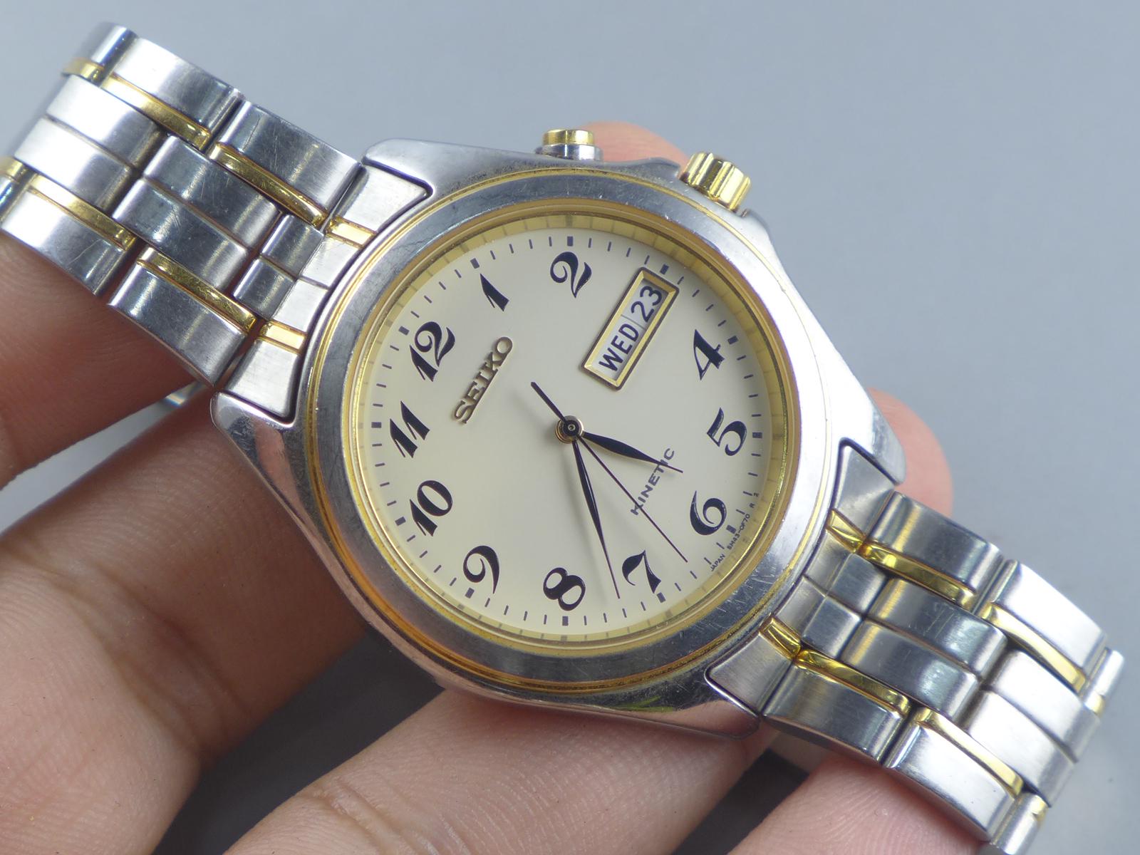 SEIKO 　QZ655 置時計　ムーンフェイズ　ゴールド Vintage Seiko Kinetic 5M43 0E20 Creamy Dial Men Quartz Watch Japan
