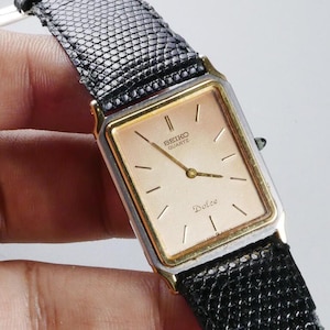 Vintage Seiko Dolce gold Plate Year 1985 9520 513A Textured Dial Men Quartz Watch Japan JDM Square Tank Shape 27mm